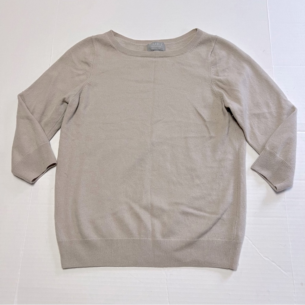 Pure Collection Women's Size 12 Sweater 100% Cashmere Gray Crew Neck Long Sleeve